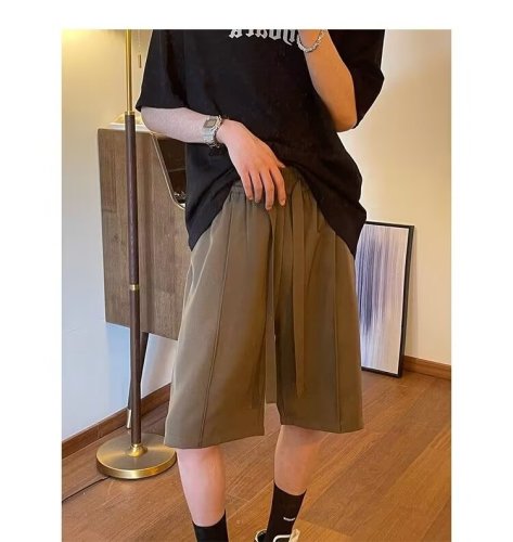 Solid color suit shorts women's summer trendy American streamer casual mid-pants loose thin section trousers