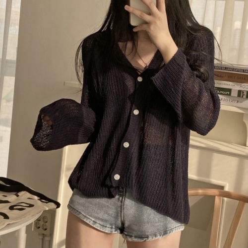 Real shot of plus size Korean ins fat mm casual lazy thin knitted jacket loose and versatile long-sleeved cardigan