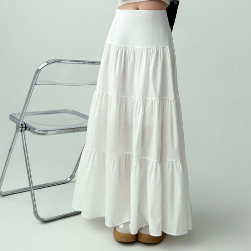 Gentle wind cake white skirt for women 2024 spring and summer new large swing umbrella skirt high waist slimming mid-length skirt
