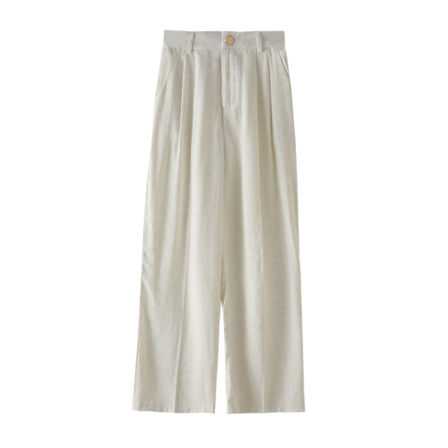 Actual shot of 2024 new summer thin linen pants, wide-legged cotton and linen suits, ice silk high-waisted straight casual pants for women