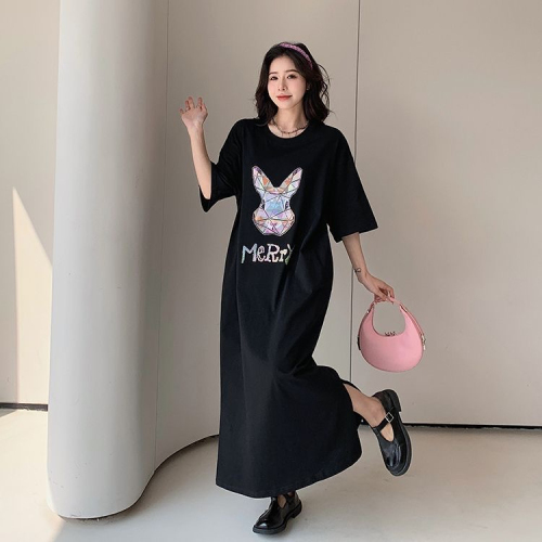 Summer women's Korean style thin cartoon rabbit lazy skirt mid-length loose skirt