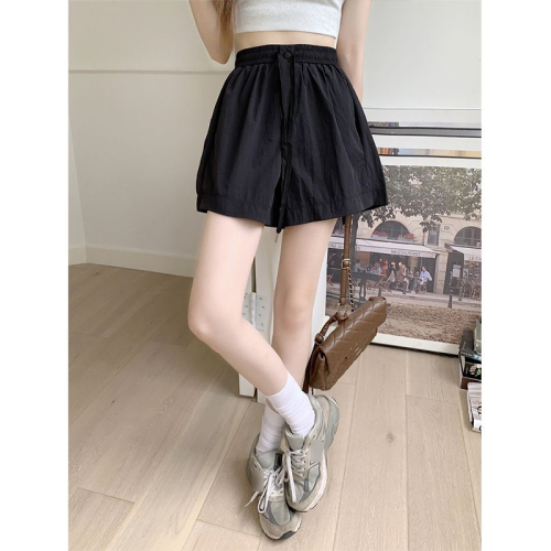 Khaki workwear high waist drawstring elastic summer loose casual wide leg slim new shorts hot pants