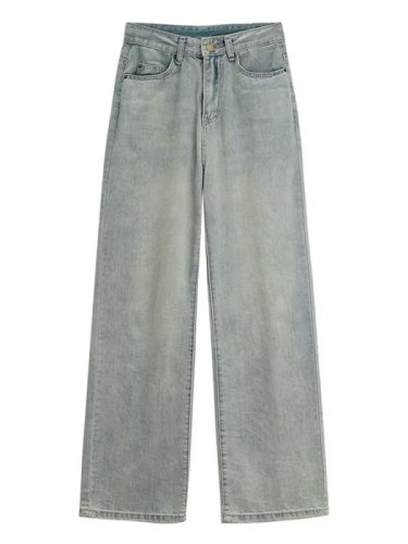 2024 New European and American Trendy Brand Hip-Hop Jeans High Street Loose High Waist Straight Leg Wide Leg Long Pants