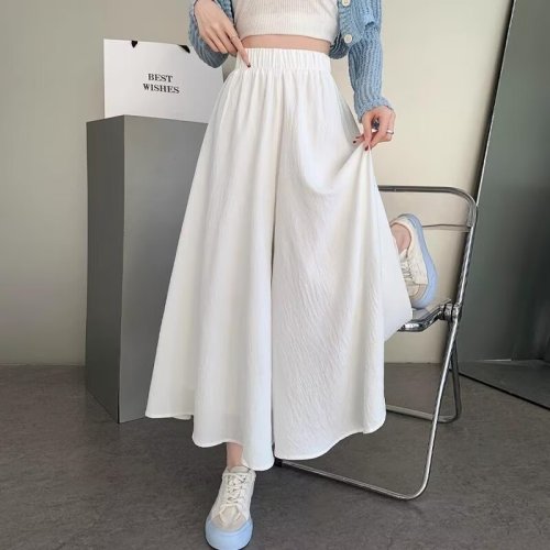 New Chinese style niche forest style outer wear white culottes for women summer thin high waist drape skirt for small people