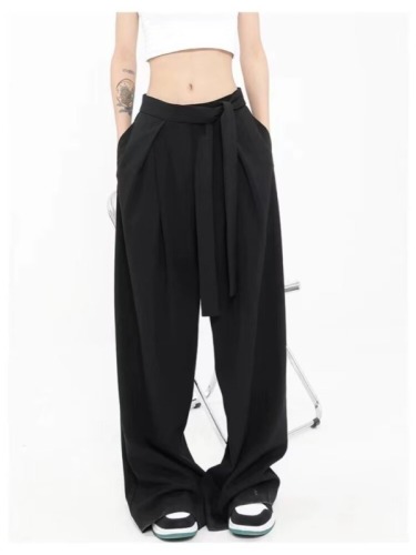 Casual suit trousers for women, summer, Japanese style, light luxury, high-end drape suit trousers, loose straight wide-leg long trousers