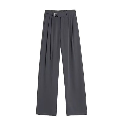 Ice silk suit pants for women in summer, high-waisted, narrow wide-leg pants for small people, slim floor-length black straight pants