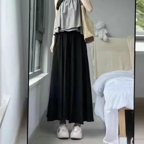 New Chinese style niche forest style outer wear white culottes for women summer thin high waist drape skirt for small people