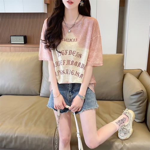 Real shot of sun protection 100 polyester 2024 new summer Korean style versatile loose mid-length short-sleeved T-shirt for women