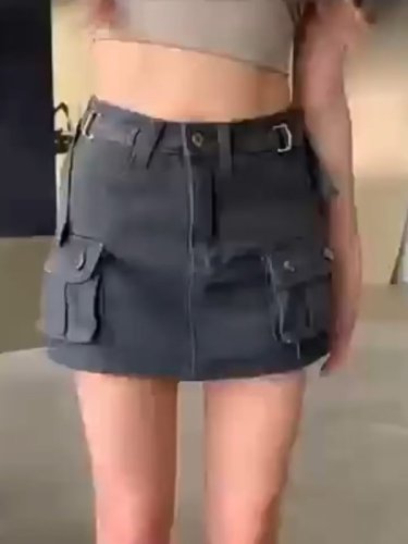 Workwear denim skirt for hot girls in summer, slim and anti-exposure short skirt, high-waisted A-line hip-hugging short culottes