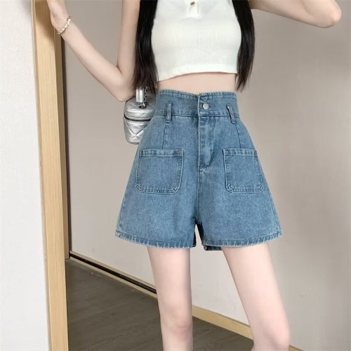 Summer new women's casual shorts black straight jeans simple versatile loose shorts