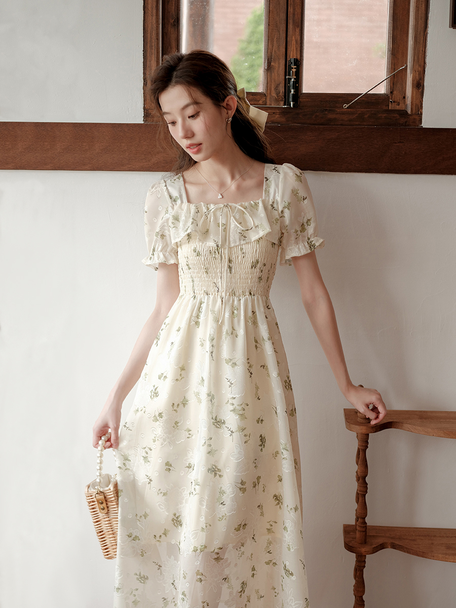 Floral skirt French sweet dress new summer seaside chiffon holiday skirt bubble first love fairy long skirt