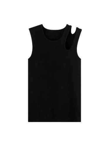 Women's Short-Sleeve Backless Tank Top with Black Off-the-Shoulder Straps, Fashionable Backless Outerwear, Tight Fit, Perfect for Summer