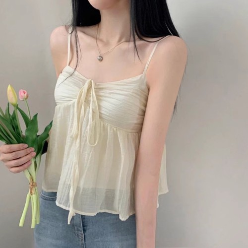 Pure lust style halter neck camisole for women summer outer wear hot girl sweet temperament short sexy breathable inner top