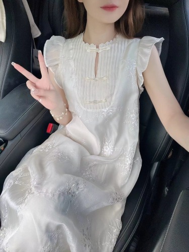 Exquisite design, new Chinese style heavy jacquard embroidery dress, new gentle style, small flying sleeves long skirt for women