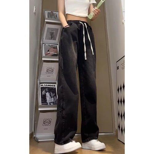 Jeans for men and women, thin summer American fashion brand solid color wide leg loose straight casual pants teenagers long pants