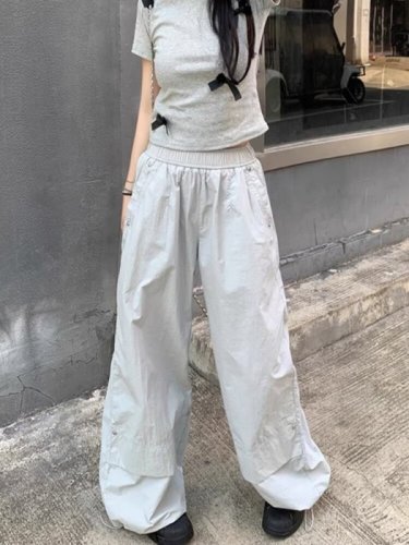 American style work casual pants for women, summer thin quick-drying pants, wide-leg sports pants, elastic waist jazz dance pants