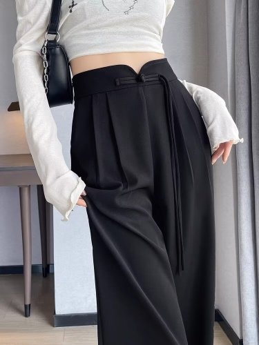 Casual suit trousers for women in spring Japanese style light luxury high-end drape suit trousers loose straight wide-leg long trousers