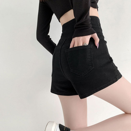 Summer 2024 new design high-waisted black MM large size denim shorts women's a-line shorts hot pants