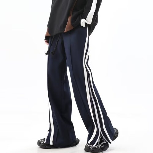 American high street double zipper striped drape wide leg pants women's spring casual sports pants niche design pants