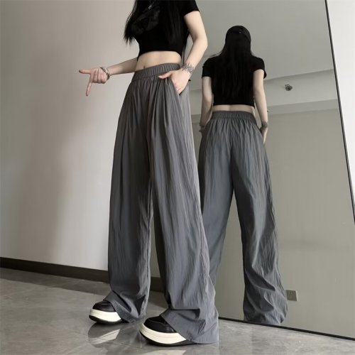 Textured Yamamoto pants for women, summer thin ice silk sunscreen pants, Japanese style lazy casual wide-leg pants, loose cool pants