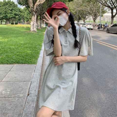 2024 new 6535 cotton Polo collar embroidered mini dress, loose and versatile, puff sleeves slimming