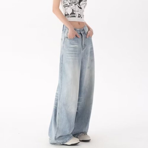 Jeans Spring and Autumn New American Retro Floor-Mapping Pants Loose Straight High Street Fashion Brand Versatile Casual Pants