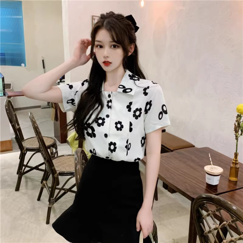 Design niche floral chiffon short-sleeved shirt women's summer thin 2024 new style