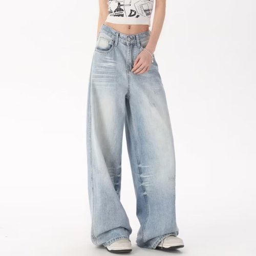 Jeans Spring and Autumn New American Retro Floor-Mapping Pants Loose Straight High Street Fashion Brand Versatile Casual Pants