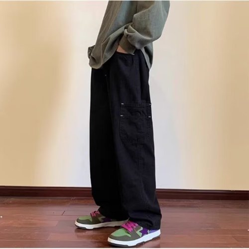 American vibe double-knee logging pants for girls, high-end apricot pants, straight-leg loose casual overalls for summer