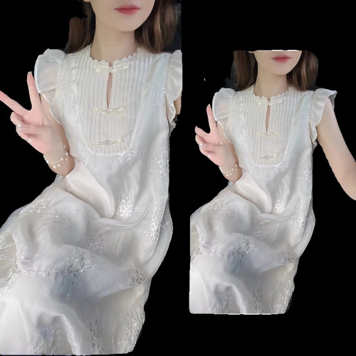 Exquisite design, new Chinese style heavy jacquard embroidery dress, new gentle style, small flying sleeves long skirt for women