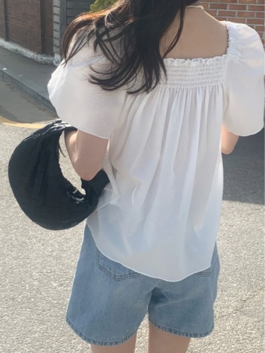 Korean chic summer texture ruffled lace single-breasted short-sleeved shirt