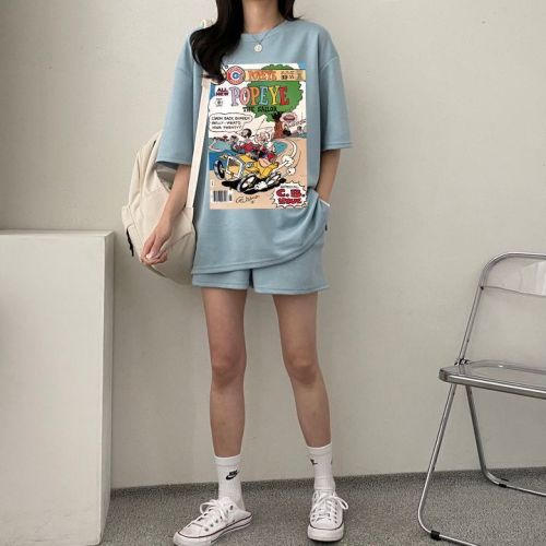 夏季清新学院风休闲运动套装宽松时尚减龄显瘦短袖韩国短裤