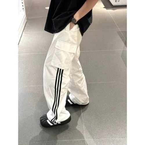 Side color-blocked striped three-stripe track sweatpants American style workwear thin loose casual pants for men and women