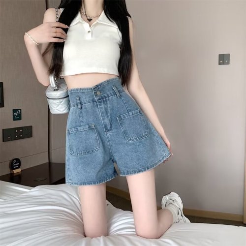 Summer new women's casual shorts black straight jeans simple versatile loose shorts