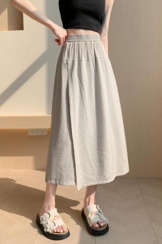 Real shot of ice silk cotton and linen culottes for women summer 2024 drapey loose wide leg pants high waist slimming a line skirt