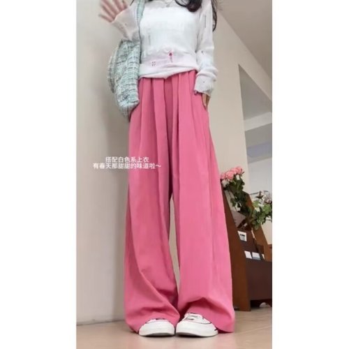 Pink little soft and glutinous hanging loose wide-leg pants for women summer 2024 new casual straight trousers spring and autumn