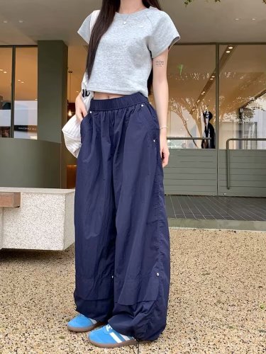 American style work casual pants for women, summer thin quick-drying pants, wide-leg sports pants, elastic waist jazz dance pants