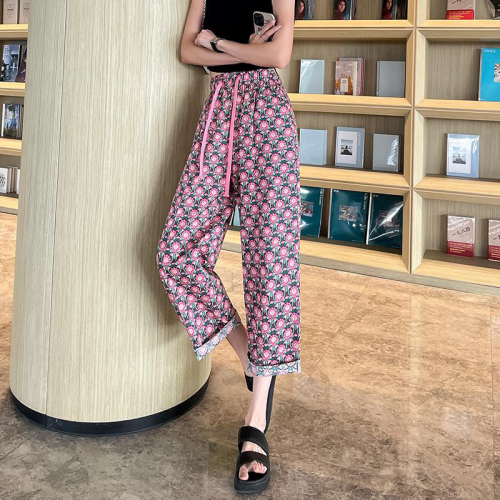 2024 High Waisted Wide Leg Pants Women's Summer Thin Nine-Point Loose Slimming Printed Sunscreen and Mosquito Resistant Pants for Little People