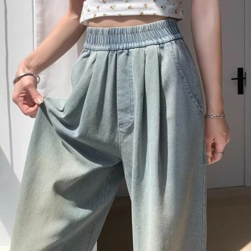 Tencel wide leg jeans for women summer thin 2024 new style small high waist drape casual straight narrow version