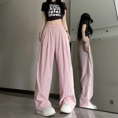 Textured Yamamoto pants for women, summer thin ice silk sunscreen pants, Japanese style lazy casual wide-leg pants, loose cool pants