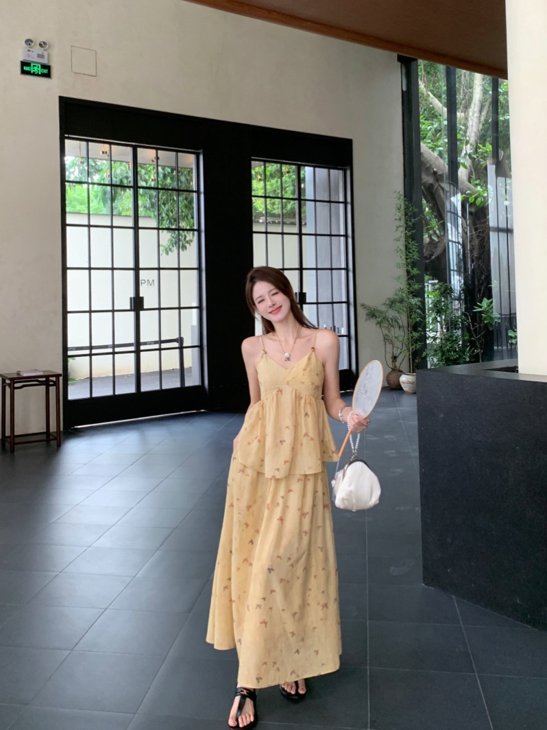 Actual shot of Yanyu Jiangnan New Chinese Style Stir-fried Color Beads Suspender Skirt Women’s Zen National Style Suit