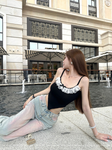 JOEY Lace Bow Design Knitted Vest Suspender Women's Summer New Slim Fit Versatile Bottoming Top