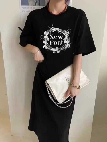 Imitation cotton milk silk#Spring and autumn Korean loose plus size dress women's short-sleeved long over-the-knee long skirt summer