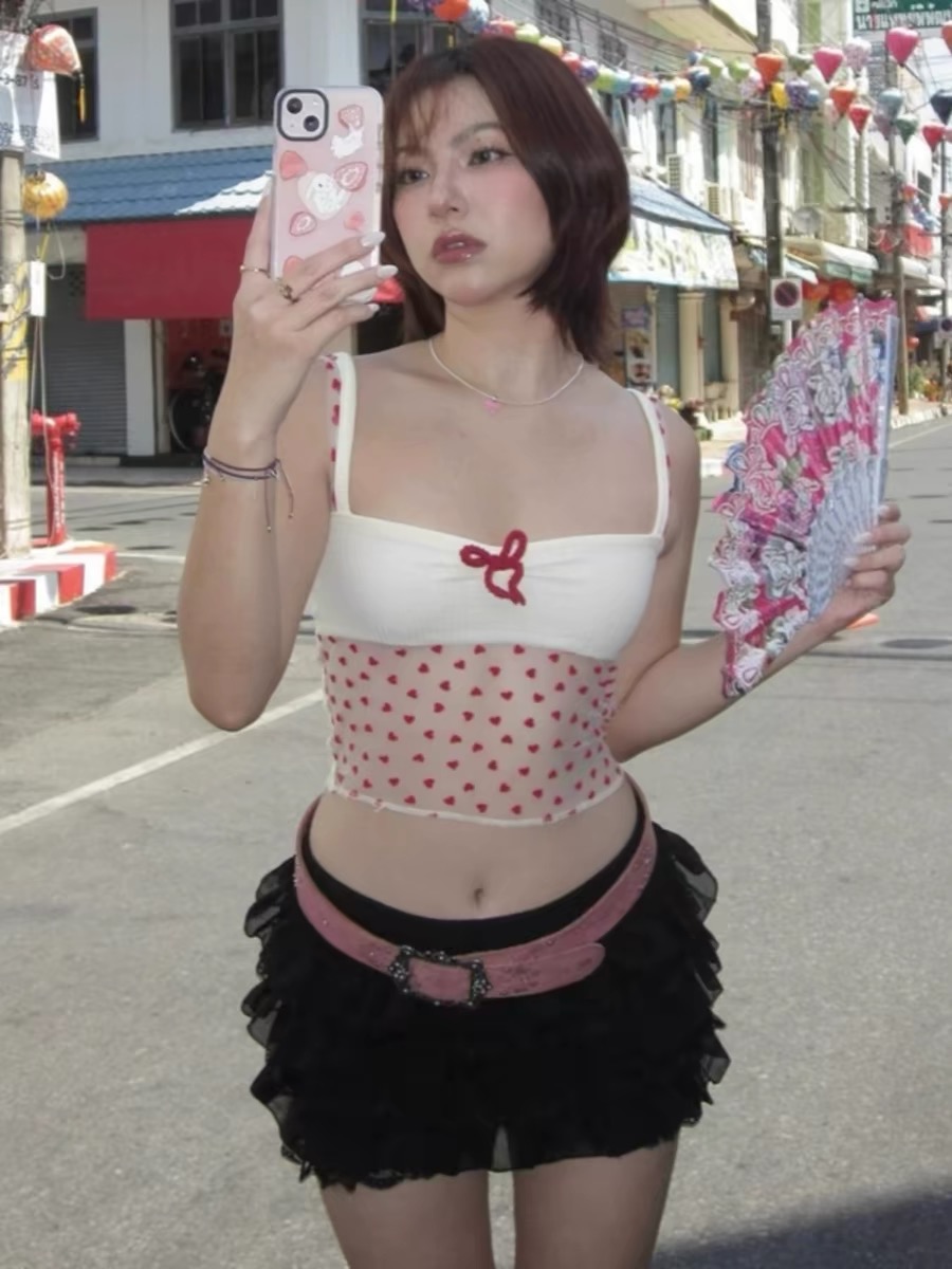 Strawberry Shortcake Girly Bow Love Lace Camisole Top