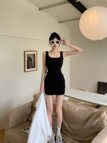 Real shot summer solid color basic style versatile hot girl style camisole dress short skirt for women