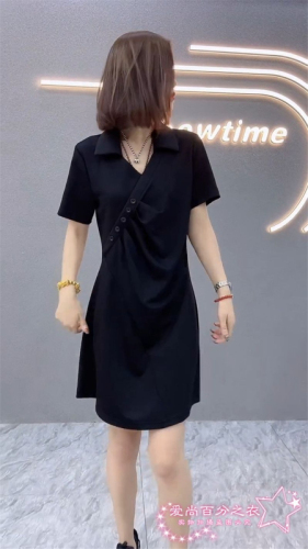 2024 new summer Korean style slim casual dress with stylish design and mid-length shirt skirt for women