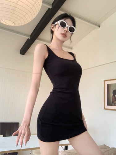 Real shot summer solid color basic style versatile hot girl style camisole dress short skirt for women