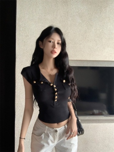 Actual shot ~ Explosive Gold Coin T Xiao Fei Sleeve Pure Desire Sexy Slim Short Sleeve T-shirt Women's Thin Waist Versatile Top