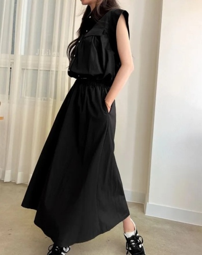 Korean 2024 new summer style solid color shirt + long skirt suit