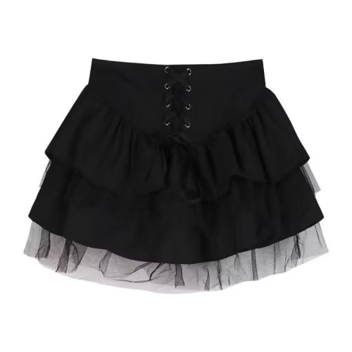 Full elastic back waist, lace edge, high waist straps, fluffy short skirt, women's spring and summer new skirt, Korean version
